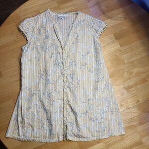 Liz Lange Maternity Blouse Blue Floral Chiffon Short Sleeve Womens Size XL